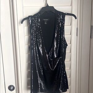 White House Black Market Black Sequin Tank Top